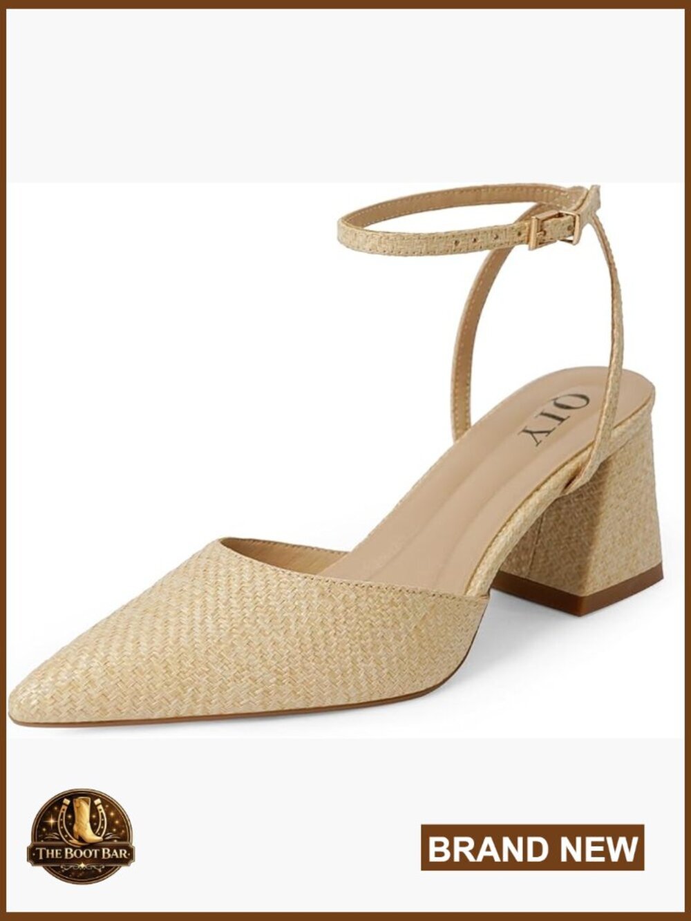 Women's Pointed Toe Block Heel Pumps with Ankle Strap Chunky Low Heels Wedding
